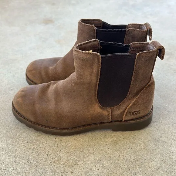 UGG Suede Brown Leather Chelsea Boots Kids Size 3