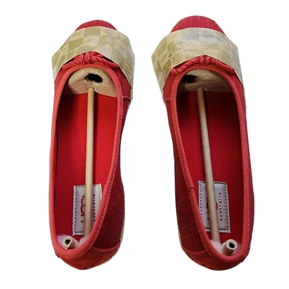 UGG Syleste Red Espadrille Slip-on Flats Canvas Shearling Inside Size 8.5