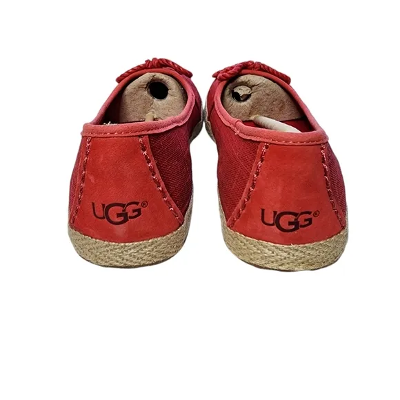 UGG Syleste Red Espadrille Slip-on Flats Canvas Shearling Inside Size 8.5