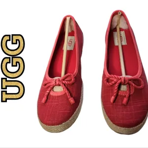 UGG Syleste Red Espadrille Slip-on Flats Canvas Shearling Inside Size 8.5
