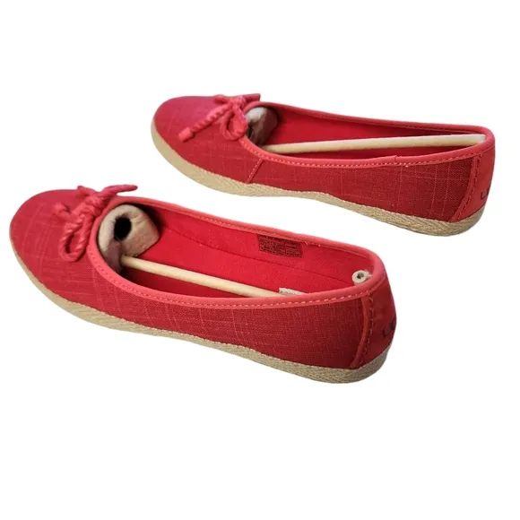 UGG Syleste Red Espadrille Slip-on Flats Canvas Shearling Inside Size 8.5