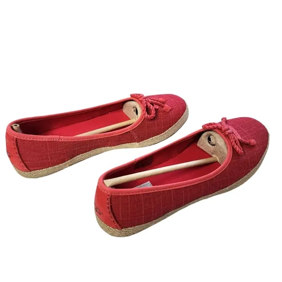 UGG Syleste Red Espadrille Slip-on Flats Canvas Shearling Inside Size 8.5