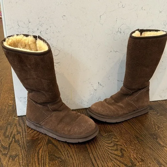 UGG Tall Sunset II Side Zip Brown Suede Boots.