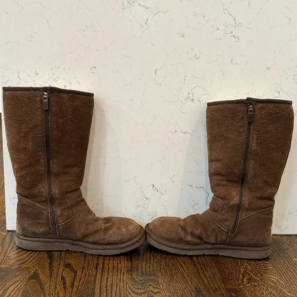 UGG Tall Sunset II Side Zip Brown Suede Boots.