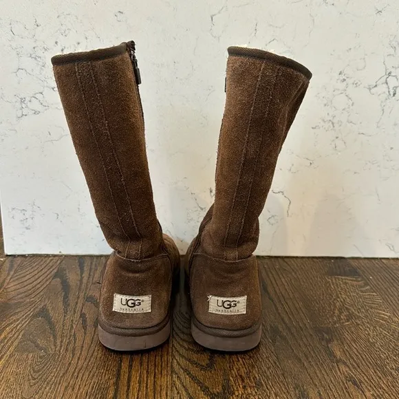 UGG Tall Sunset II Side Zip Brown Suede Boots.