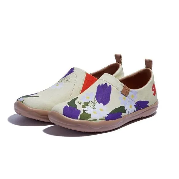 UIN Casual Loafers Canvas Art Painted Comfort Soft Walking Shoes (Purple Tulips)
