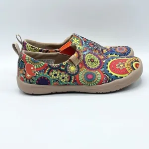 UIN Fashion Floral Painted Canvas Art slip on loafers - Women’s 6