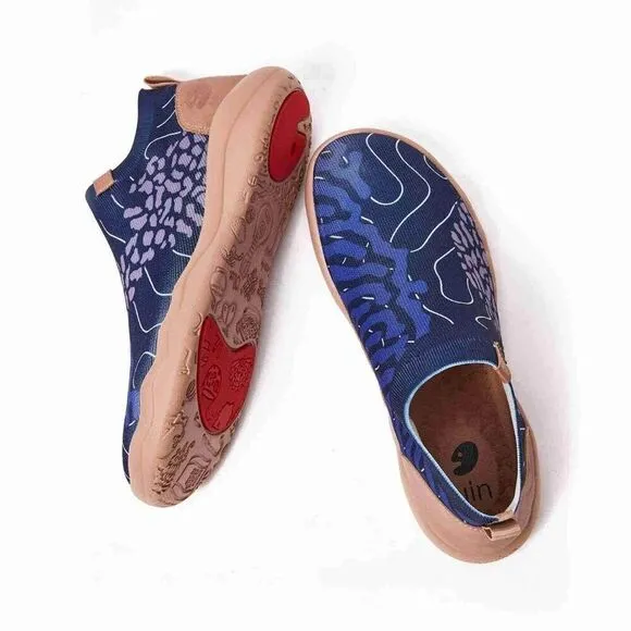 UIN Men's Casual Walking Travel Shoes Slip On Knitted Sneakers(FLOWING DEEP BLUE