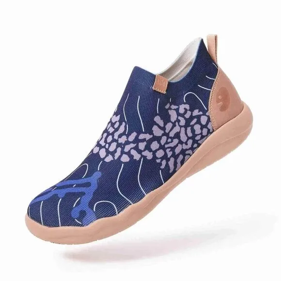 UIN Men's Casual Walking Travel Shoes Slip On Knitted Sneakers(FLOWING DEEP BLUE