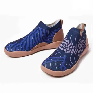 UIN Men's Casual Walking Travel Shoes Slip On Knitted Sneakers(FLOWING DEEP BLUE