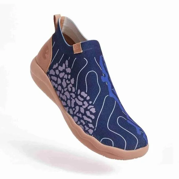 UIN Men's Casual Walking Travel Shoes Slip On Knitted Sneakers(FLOWING DEEP BLUE