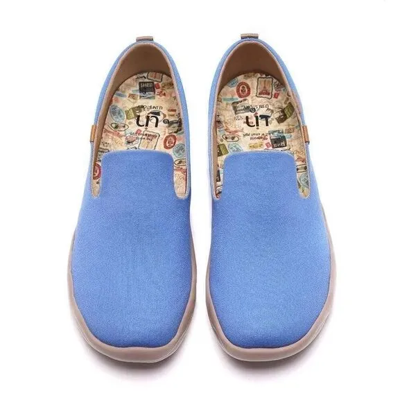 UIN Men's Slip Ons Comfort Walking Casual Shoes (Barcelona Canvas Denim Blue)