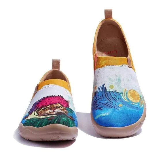 UIN Men's Casual Walking Travel Shoes Slip On Canvas Loafers (The Cat Master)