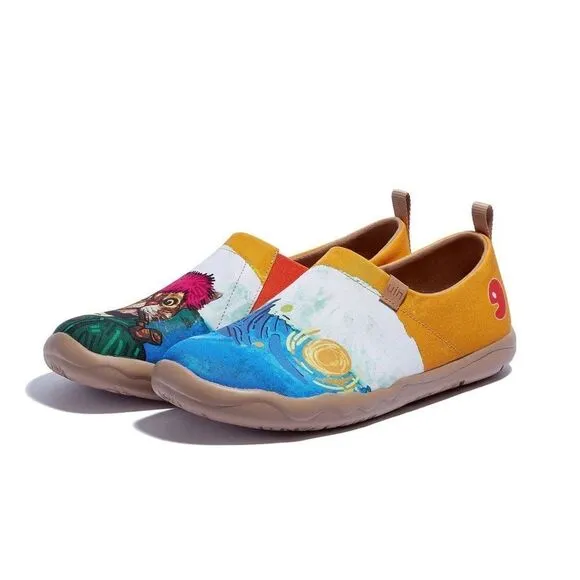 UIN Men's Casual Walking Travel Shoes Slip On Canvas Loafers (The Cat Master)