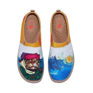 UIN Men's Casual Walking Travel Shoes Slip On Canvas Loafers (The Cat Master)