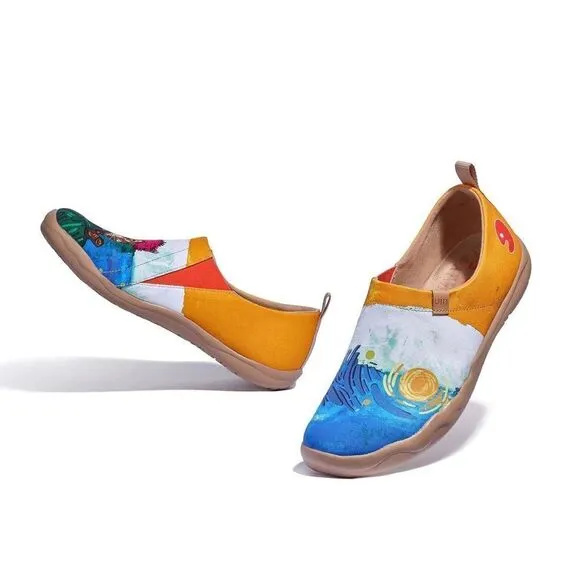 UIN Men's Casual Walking Travel Shoes Slip On Canvas Loafers (The Cat Master)