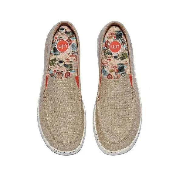 UIN Men's Loafers Slip On Casual Comfort Travel Shoes(Tarragona 3 - Linen White)