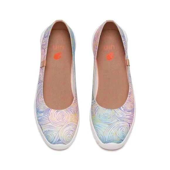 UIN Women's Ballet Slip On Casual Loafers (Van Gogh w Cypresses V3 Menorca)