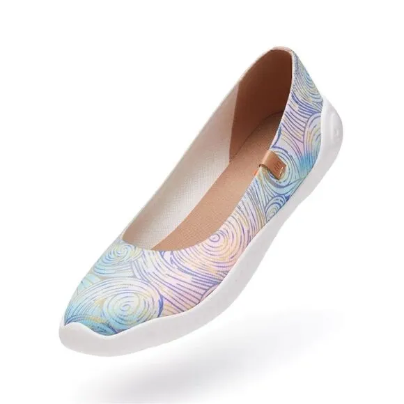 UIN Women's Ballet Slip On Casual Loafers (Van Gogh w Cypresses V3 Menorca)