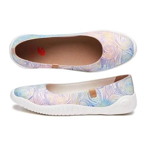 UIN Women's Ballet Slip On Casual Loafers (Van Gogh w Cypresses V3 Menorca)