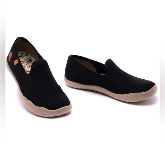 UIN Women's Loafers Comfort Walking Casual Travel Shoes (Barcelona Canvas Black)