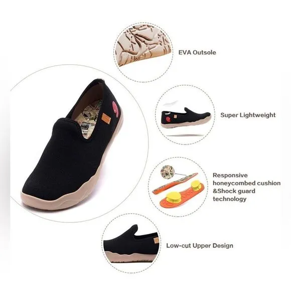 UIN Women's Loafers Comfort Walking Casual Travel Shoes (Barcelona Canvas Black)