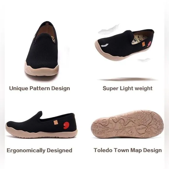 UIN Women's Loafers Comfort Walking Casual Travel Shoes (Barcelona Canvas Black)