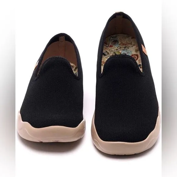 UIN Women's Loafers Comfort Walking Casual Travel Shoes (Barcelona Canvas Black)