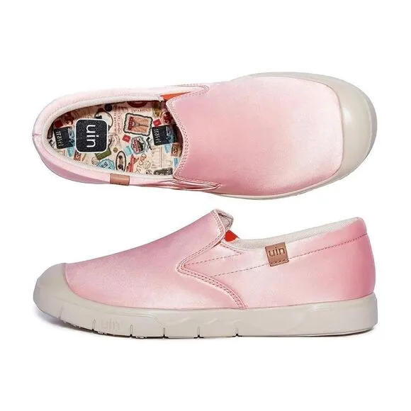 UIN Women's Sneakers Walking Casual Slip Ons Loafers (Rosy Pink Silk Cadiz I）