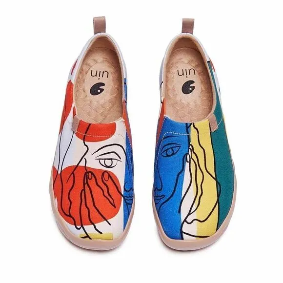 UIN Men's Loafers Shoes Slip On Canvas Walking Shoes (Musing Girl)