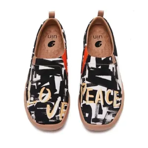 UIN Men's Walking Shoes Slip On Canvas Casual Comfort Loafers (Fight For Peace)