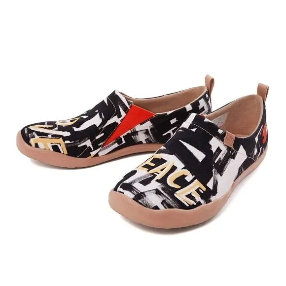 UIN Men's Walking Shoes Slip On Canvas Casual Comfort Loafers (Fight For Peace)