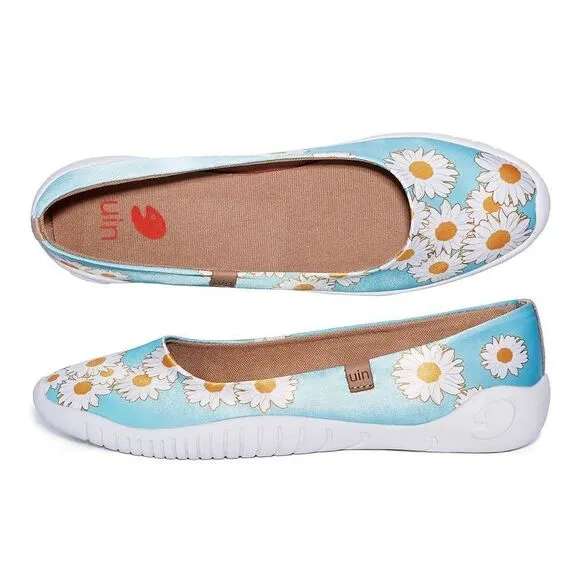 UIN Women's Ballet Flats Slip On Pointed Toe Casual Loafers (Daisy Dew- Menorca)
