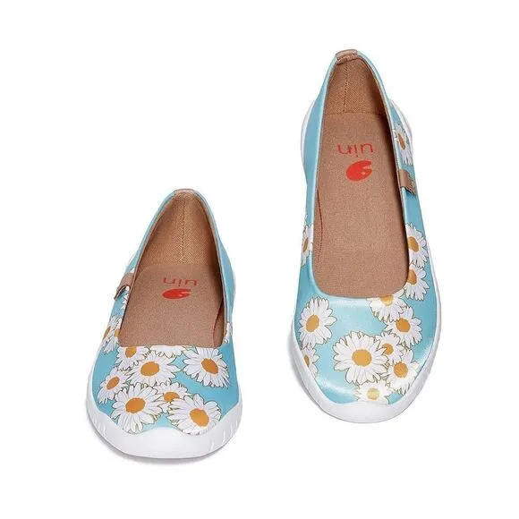 UIN Women's Ballet Flats Slip On Pointed Toe Casual Loafers (Daisy Dew- Menorca)