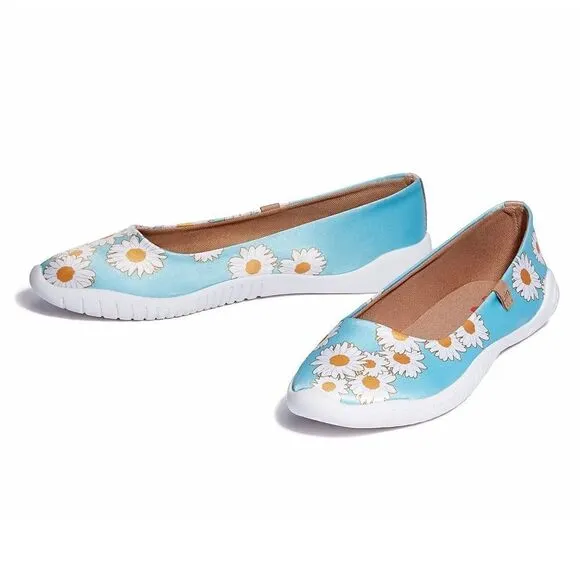 UIN Women's Ballet Flats Slip On Pointed Toe Casual Loafers (Daisy Dew- Menorca)