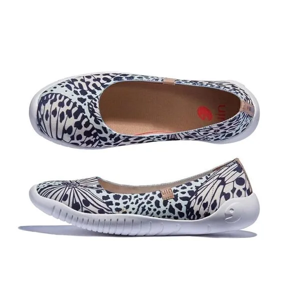 UIN Women's Ballet Slip On Casual Comfort Loafers(Leopard Butterfly Menorca III)