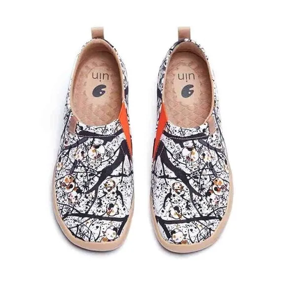 UIN Women's Art Painted Slip Ons Flats Painted Canvas Shoe (Pomegranate)