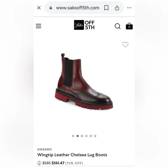 UNGARO Wingtip Leather Chelsea Lug Boots 10.5