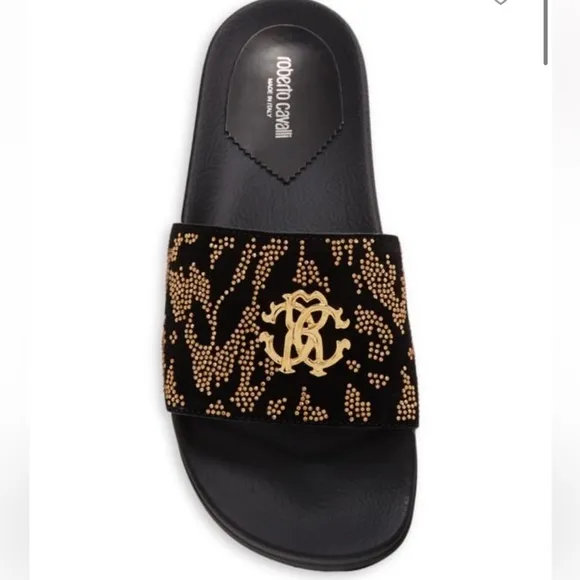 Unisex Crystal Roberto Cavalli Slides 🤎with Logo