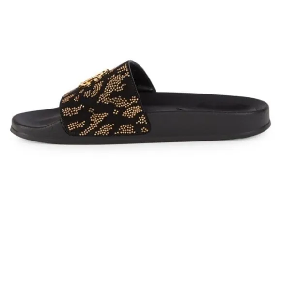 Unisex Crystal Roberto Cavalli Slides 🤎with Logo