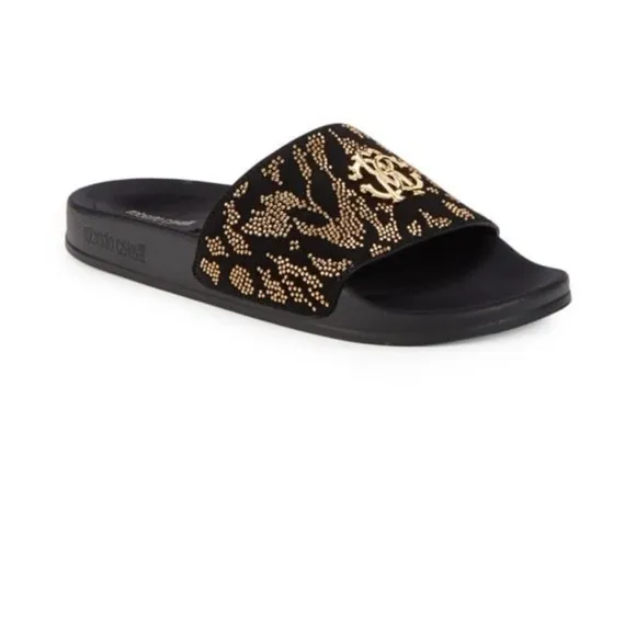 Unisex Crystal Roberto Cavalli Slides 🤎with Logo