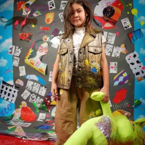 Upcycled Kids Harajuku Pants – Golden Minion Design, Hand-Painted, Fits 8–10 Yrs