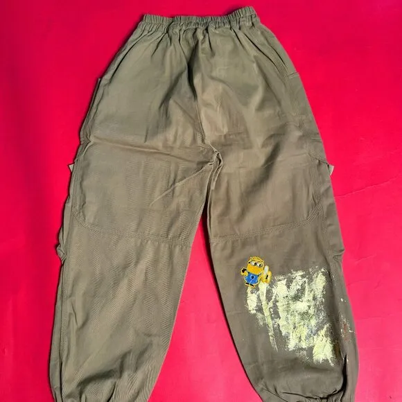 Upcycled Kids Harajuku Pants – Golden Minion Design, Hand-Painted, Fits 8–10 Yrs