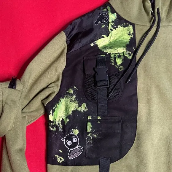 Upcycled Unisex Festival Pullover Hoodie, Street Style, Size L
