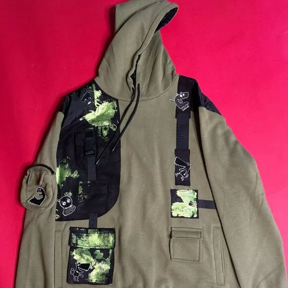 Upcycled Unisex Festival Pullover Hoodie, Street Style, Size L