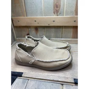 US9 M9 Crocs Santa Cruz 10128 Beige Loafers Frayed Canvas Slip-On Shoes Mens