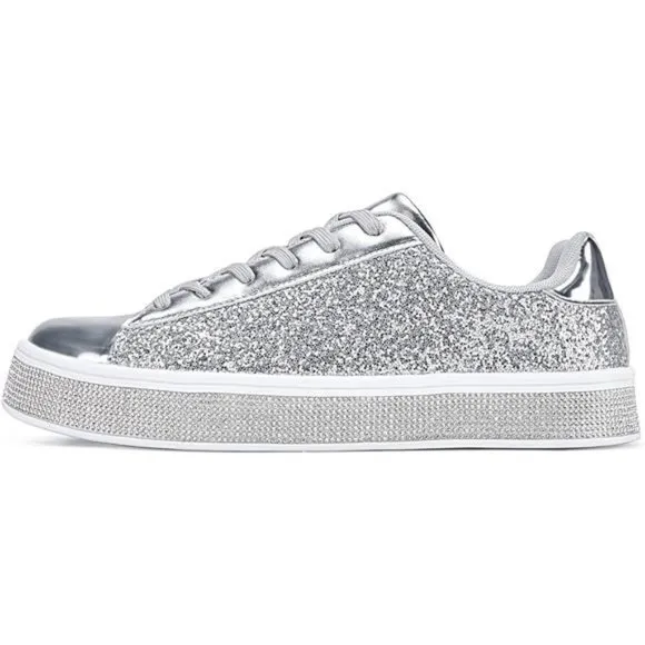 UUBARIS Women's Glitter Tennis Sneakers Neon Dressy Sparkly Sneakers