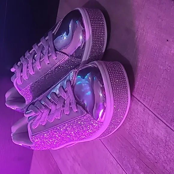 UUBARIS Women's Glitter Tennis Sneakers Neon Dressy Sparkly Sneakers