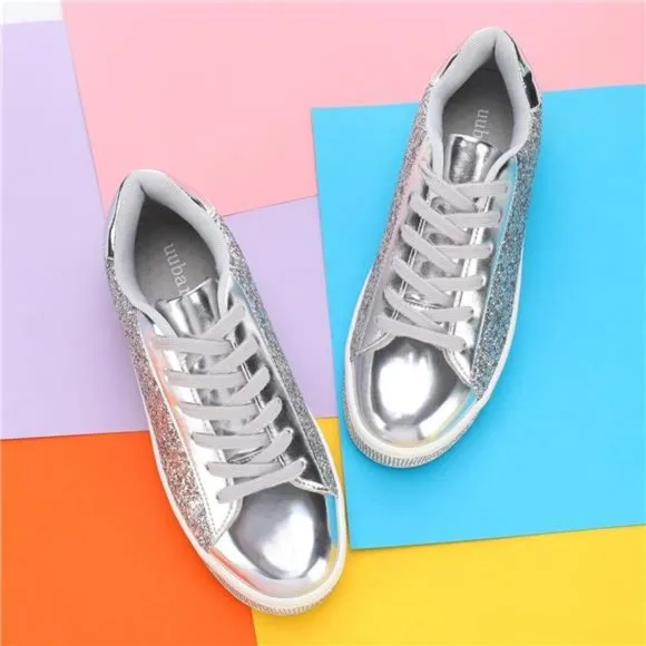 UUBARIS Women's Glitter Tennis Sneakers Neon Dressy Sparkly Sneakers