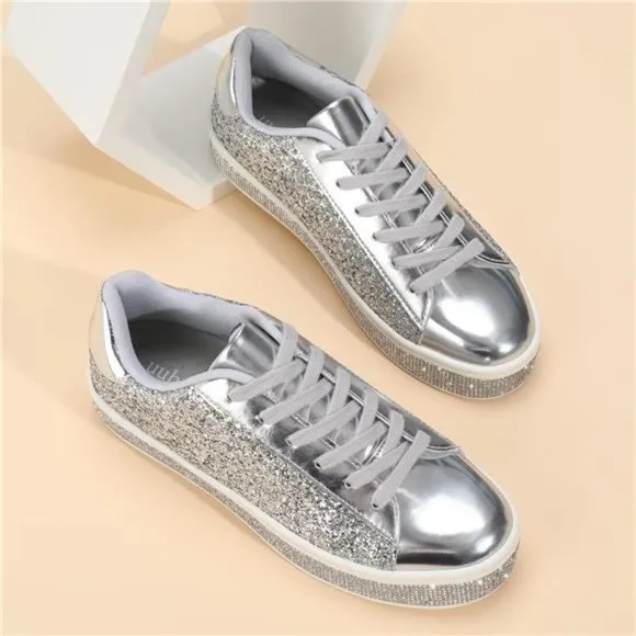 UUBARIS Women's Glitter Tennis Sneakers Neon Dressy Sparkly Sneakers